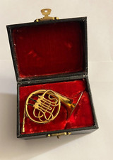 Vintage Dollhouse Miniature French Horn Brass Instrument With Case