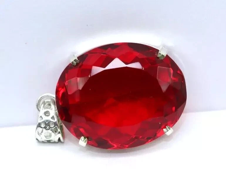 Natürlich 71 Karat Rot Topas Oval Schliff 925 Massives Sterlingsilber Anhänger - Bild 3 von 4