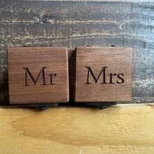 Wedding Double Ring Box Holder Wooden Mr Mrs NEW Bearer Engraved Buckle Love
