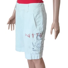 American Living Women's Cargo Shorts 8 White Graphic High Rise Bermuda Shorts