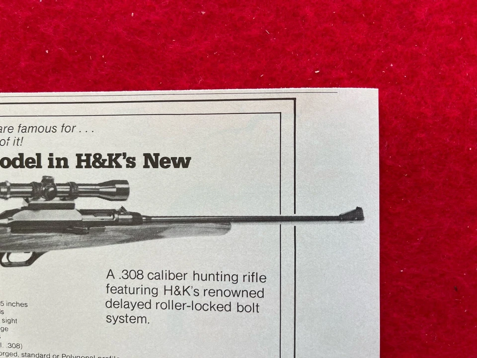 Anuncio impreso vintage 1980 Heckler & Koch HK 770 .308 rifle de caza anuncio Foto 2 de 4