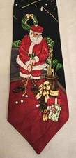 Santa Golf Christmas Holidays 100% Silk Tie Made in USA EUC See pics