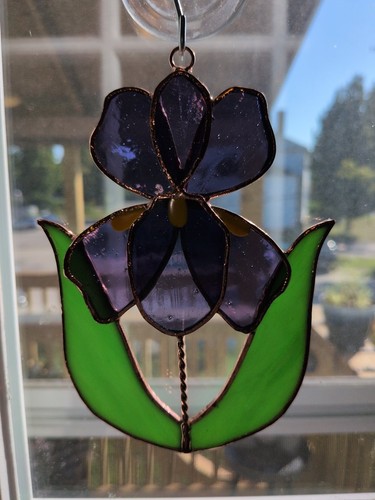 Vintage Stained Glass Iris Suncatcher
