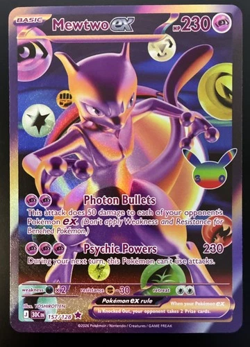 Pokemon 30th Celebration Mewtwo ex 157/128 Futuristic Rare Future ENGLISH - Picture 1 of 2