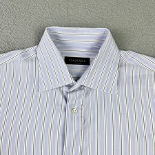 Canali Shirt Mens 41 16 Blue Striped French Cuff Cotton Button Up Made in Italy