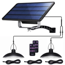 Solar Pendant Lights Dual Bulb Waterproof Outdoor Remote IP65 Shed Barn Lamp