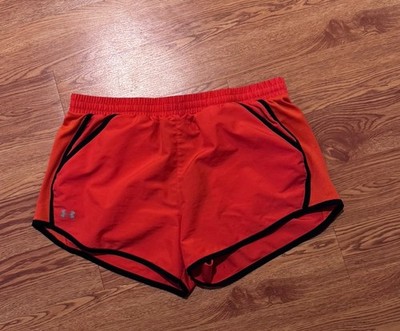 Under Armour Heatgear Fitted Lined Running Shorts Womens Orange Black Size M