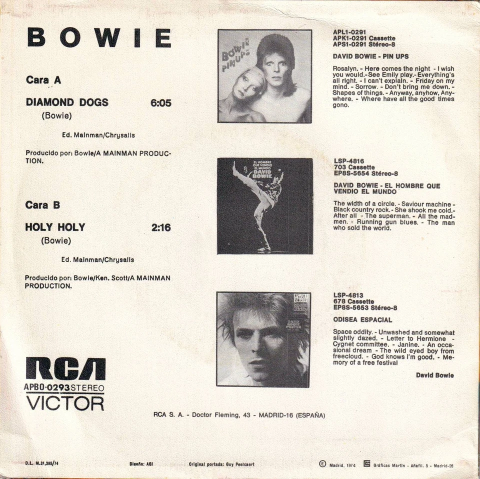 David Bowie - Diamond Dogs / Holy Holy (7" RCA-Victor Vinyl-Single Spain 1974) - Bild 2 von 2