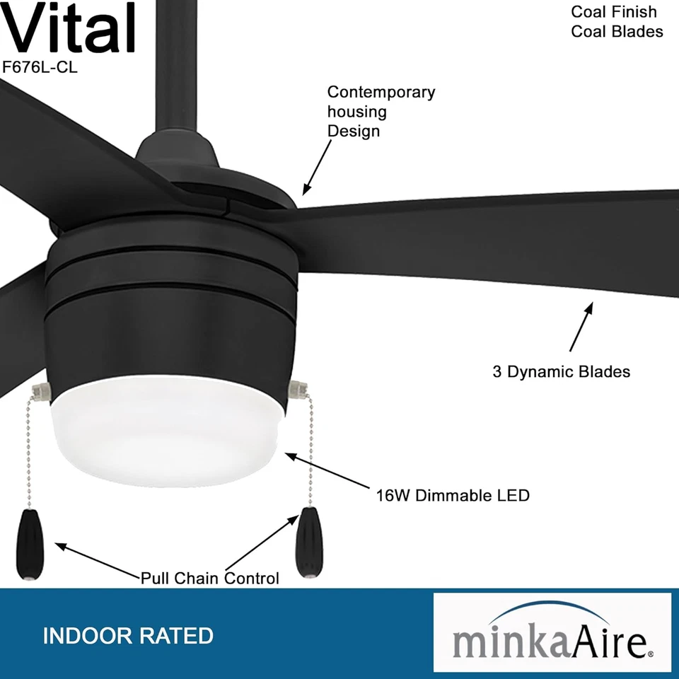 Ventilador de techo F676L-CL Vital 44 pulgadas cadena de tracción con luz LED integrada de 16W en C Foto 2 de 4