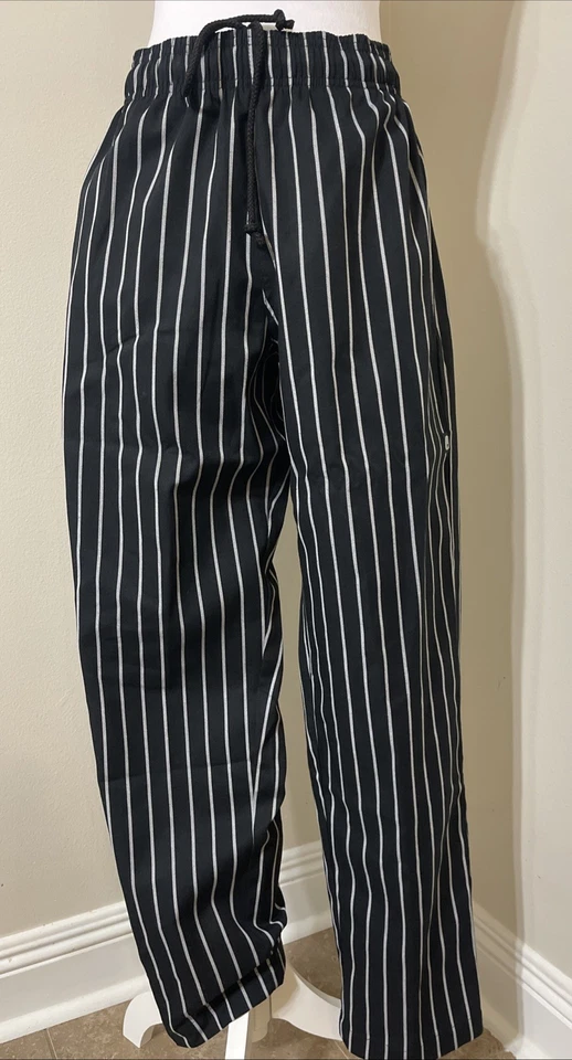 Chef Works Designer Baggy Pants Black Stripe Kitchen Cook Uniform Pockets Men S - Image 3 of 4