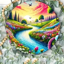 1pc 7.87x7.87 Inch Aluminum 2D Flat Vibrant Spring Landscape Canvas Wall Art -