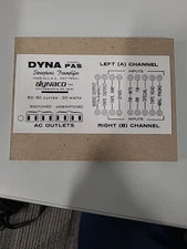 Dynaco Pas Preamp   Rear Label  Peel and Stick  