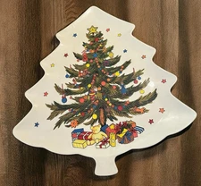 Vintage Melamine Christmas Tree Shaped Cookie Tray Plate Platter Taipro 18x18