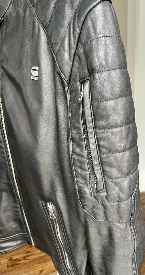 G-Star Raw Men's Black Biker Leather Jacket Size Small Made In India - Image 4 of 4