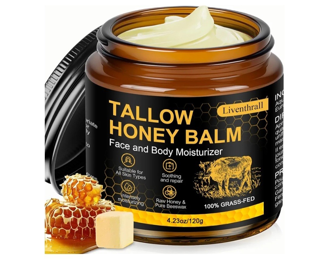 Organic Beef Tallow Honey Balm for Skin & Face, Whipped Beef
