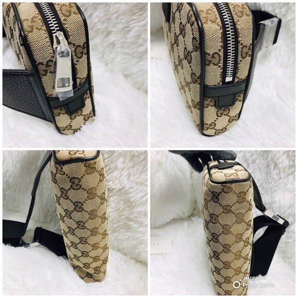Gucci GG Beige Canvas Brown Leather Waist Belt Bag 449174 NWT
