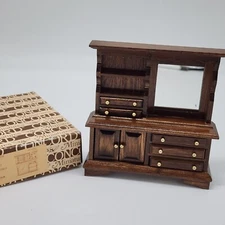 Vintage Concord Miniatures Wooden China Cabinet With Drawers & Mirror 1:1 Scale