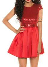 Sexy Miss Edel Women's Cocktail Evening Dress Chiffon Tulle Satin Sequins 36 Red