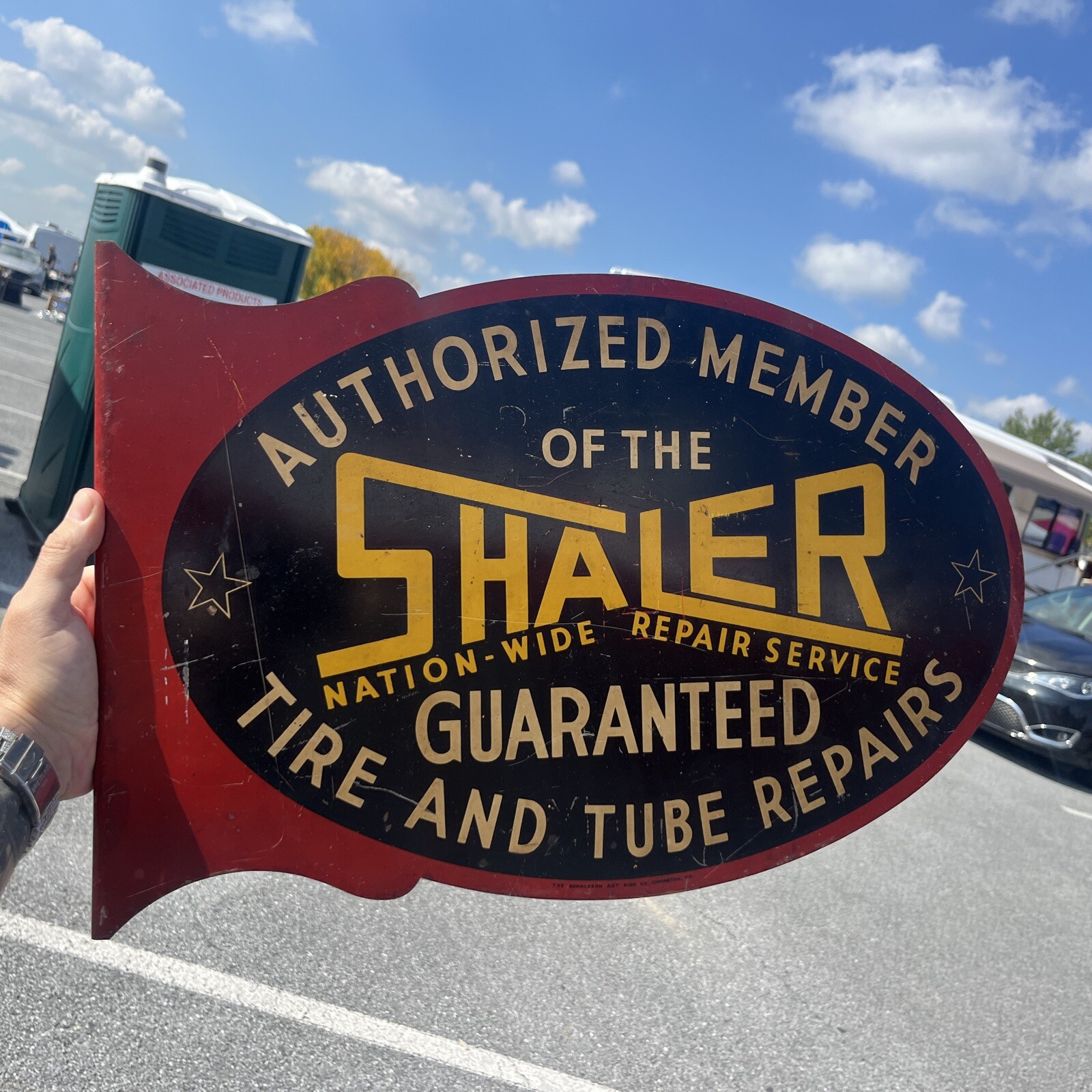 Rare 1920’s Shaler Tire and Tube Repairs Flange Metal Sign Donaldson