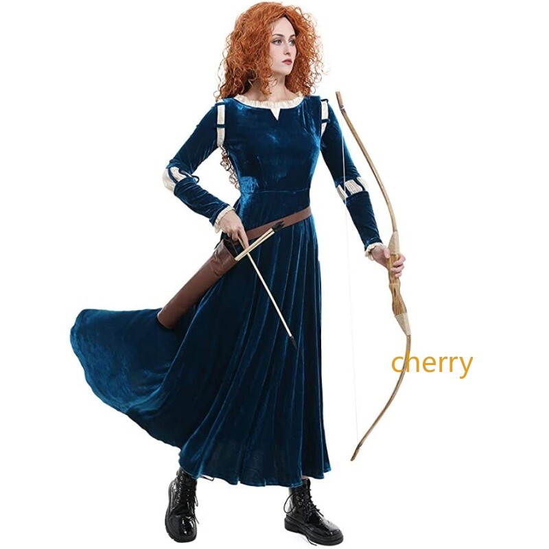 Mujer Princesa Mérida Disfraz Juegos con disfraces Adulto Vestido Largo con Carcaj Regalos