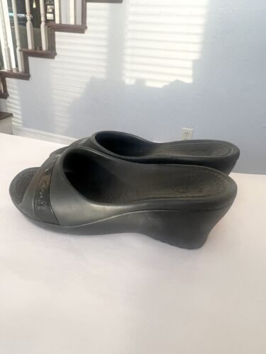 Crocs Women Black Kadee Wedge Slip-on Slide Sandal