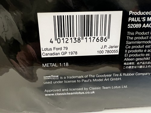 MINICHAMPS LOTUS FORD J.P JARIER CANADIAN GP 1978 100780055 1/18 RARE - Picture 16 of 16