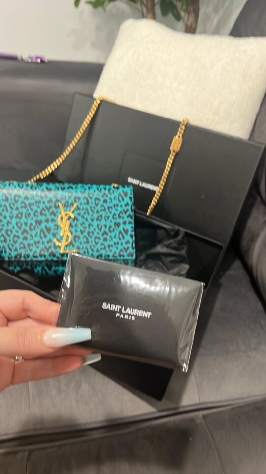 Saint Laurent YSL Limited Kate Medium Blue Leopard Chain Saint Laurent YSL Limited Kate Medium Blue Leopard Chain