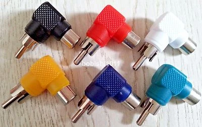 90 DEG RIGHT ANGLE RCA RGB PHONO MALE PLUG TO FEMALE SOCKET AV ADAPTER CONVERTER