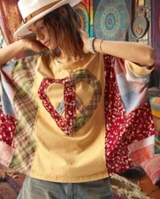 Pol Dolman multicolor patchwork boho hippie multi shirt blouse top bohemian L