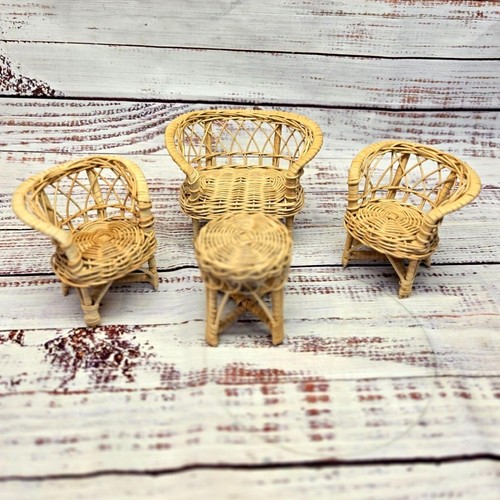 NWOT Vintage Wicker Doll Furniture Set Loveseat Chairs End stand Rattan Barbie - Picture 4 of 10