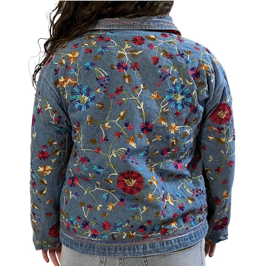 Chico s Design Vintage Embroidered Denim Jacket eBay