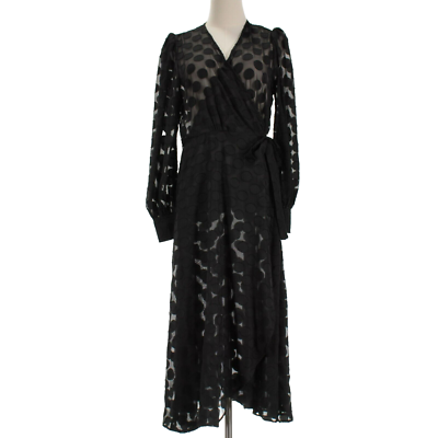 black sheer wrap dress Abbey Glass NWD Long Sleeve Sheer Wrap Dress Size Large in Black Tonal  Circles