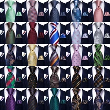 Black Grey Plaids Woven Mens Ties Formal Necktie Hanky Cufflinks Set Formal