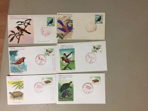 Six Japan BIRDS and TURTLE fdc.Each two same stamps,diff pictures
