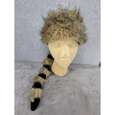 Raccoon Hat Fuzzy Faux Fur Animal Costume Cosplay Hat With Tail
