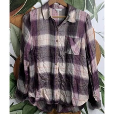 Lucky Brand Womens Medium Plaid Button Front Long Sleeve Shirt