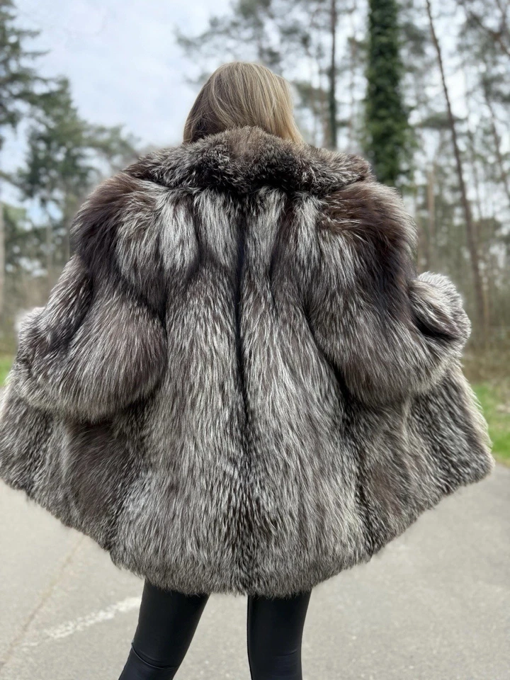 Серебряный Fox меха пальто роскошный шикарный винтажный - средний размер - Изображение 2 из 4