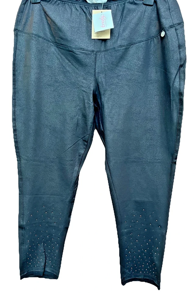 TREDY NEU GLAMOUR BLACK 46 XXL Stretch Hose Leder Optik Legging Glitzer Strass - Bild 4 von 4