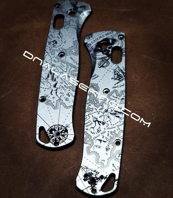 Treasure Map - Pirates - Benchmade Bugout - Deep Laser Engraved -Titanium Scales