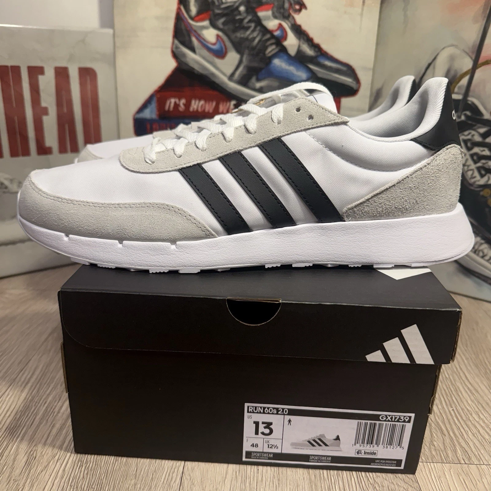 New Adidas Run 60s 2.0 Mens Shoes GX1739 White black Grey Sizes 8.5-13