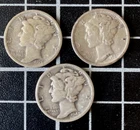 Lot of 3 Mercury Silver Dimes 1920 1926 1942- 90% US Constitutional Junk Silver