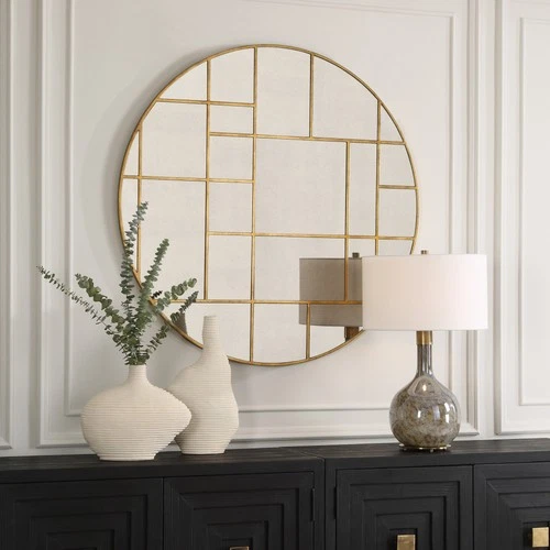 Uttermost 09969 Geometric 45" Diameter Circular Framed Bathroom - Gold - Picture 4 of 6