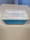 Pyrex 502-B Blue Refrigerator Covered Dish With 502-C Clear Glass Lid Vintage