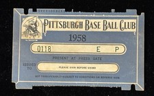 1958 Pirates Pass Ticket Roberto Clemente 3 Triples Record/Sandy Koufax win 2 YR 1958 Pirates Pass Ticket Roberto Clemente 3 Triples Record/Sandy Koufax win 2 YR