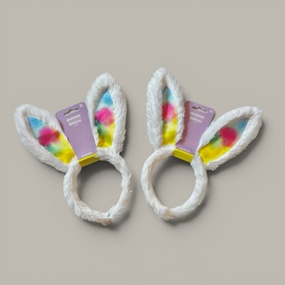 Easter White & Pink Yellow Blue  Bunny Rabbit Ears Headband Set Of 2 Fluffy New