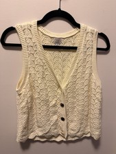 A New Day Ivory Acrylic Knit Button Open-Knit V-Neck Sweater Vest Size S