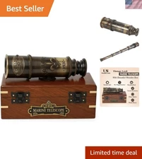 1920 Marine Telescope - Vintage Brass Spyglass with Wooden Box | 15” Antique ...