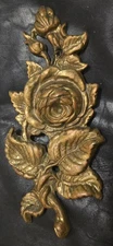 Vntge Handcraftd Detail Rose, Buds, Leaves Wall Deep Bas Relief Bronze Sculpture