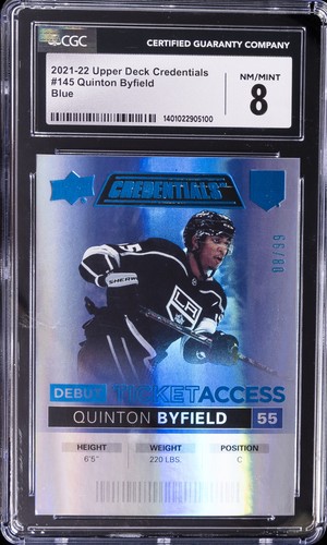 2021-22 UD CREDENTIALS BLUE #145 QUINTON BYFIELD CGC 8