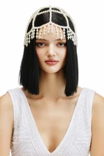 BABEYOND 1920s Pearl Flapper Cap Headpiece Roaring 20s Gatsby Pearl Head Chain